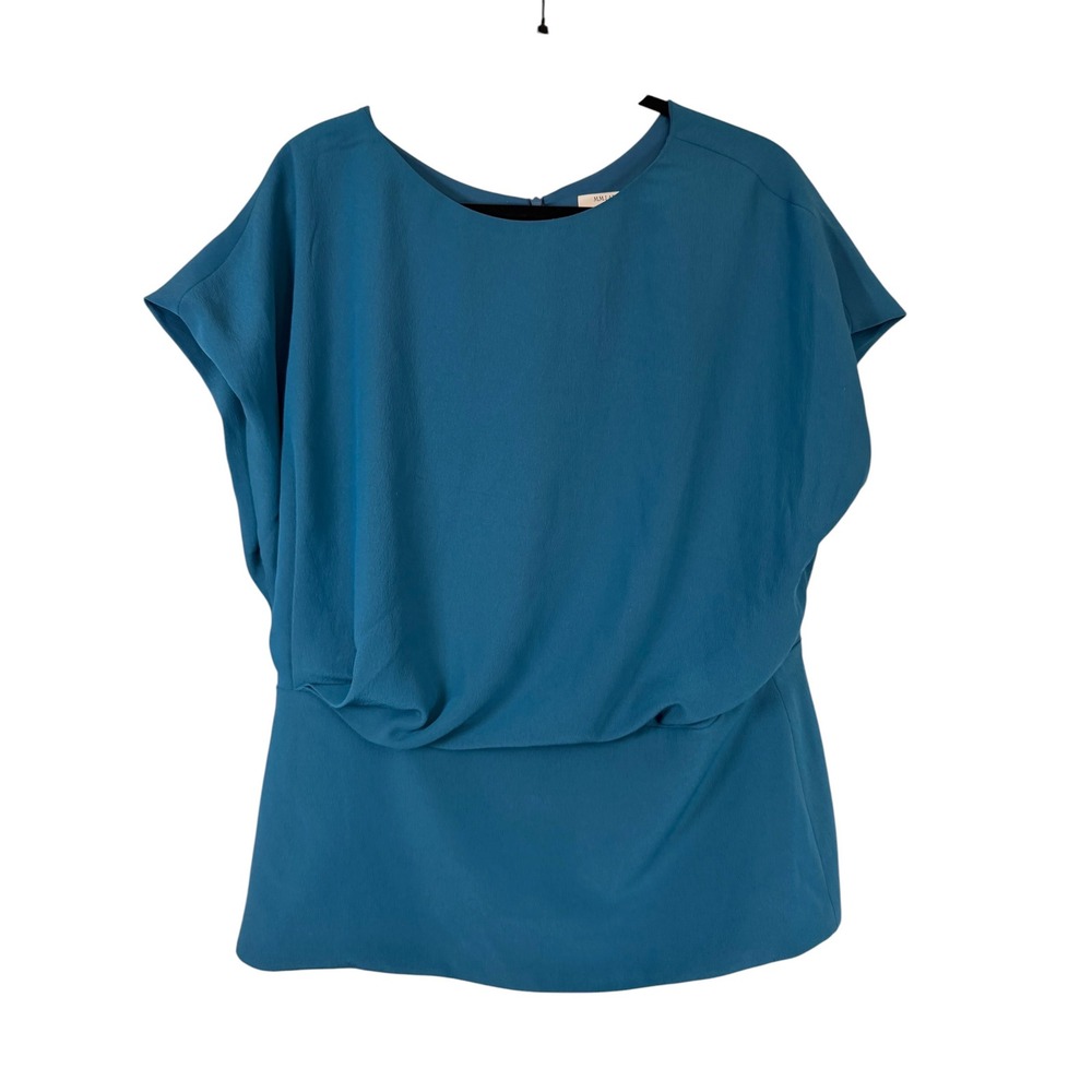 MM LaFleur Didion 3.0 Draped Front Crepe Top Peacock Blue XL